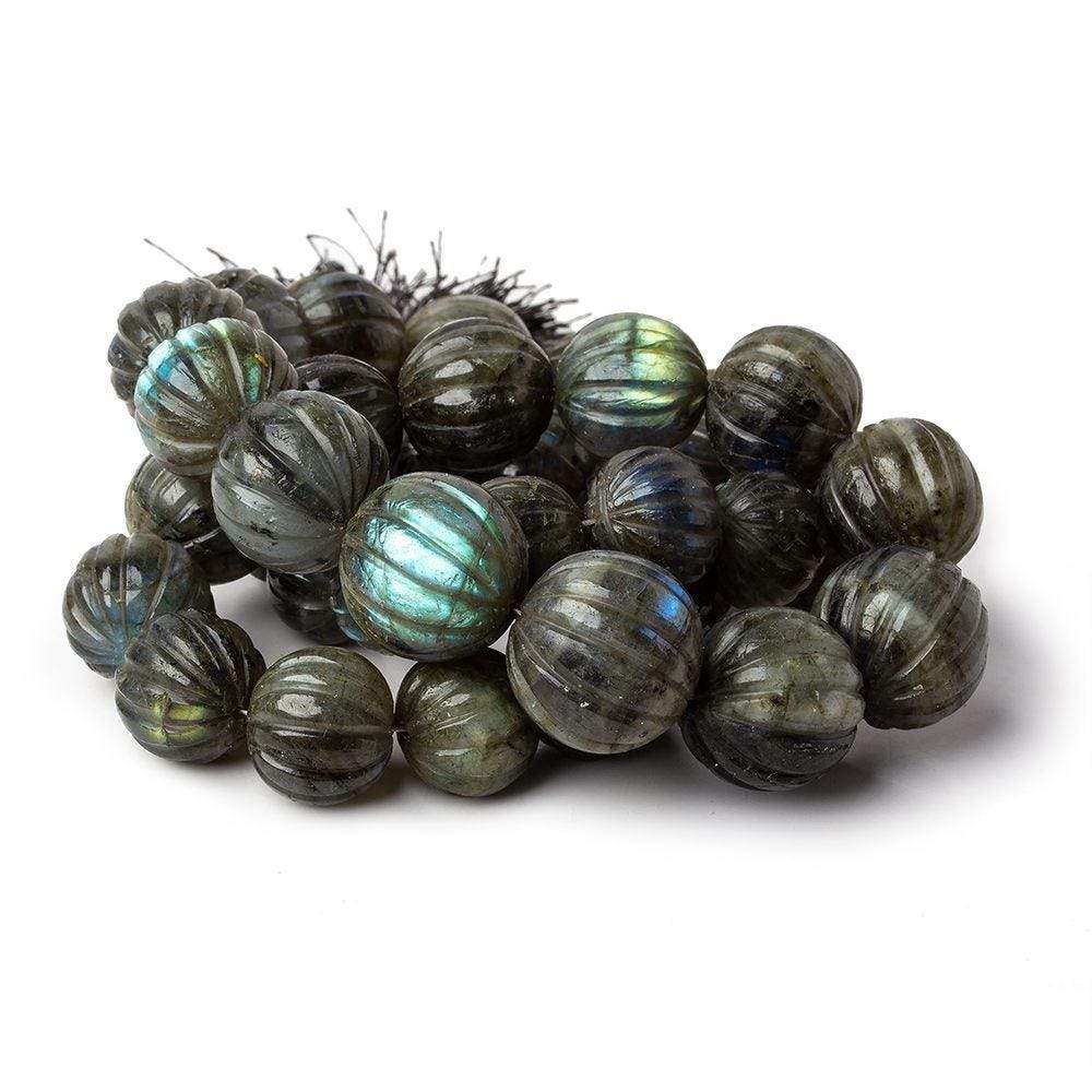 12-17.5mm Labradorite carved melon round beads 20 inches 36 pieces   Rare Shape! (ONLINE ORDER ONLY)