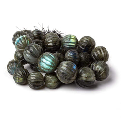 12-17.5mm Labradorite carved melon round beads 20 inches 36 pieces   Rare Shape! (ONLINE ORDER ONLY)