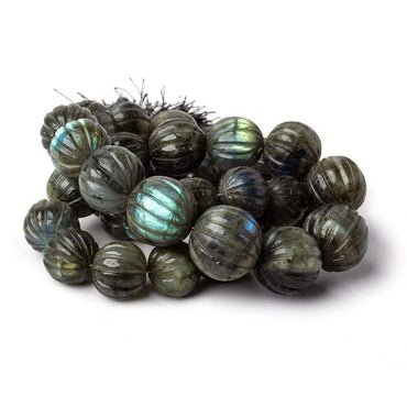 12-17.5mm Labradorite carved melon round beads 20 inches 36 pieces   Rare Shape! (ONLINE ORDER ONLY)