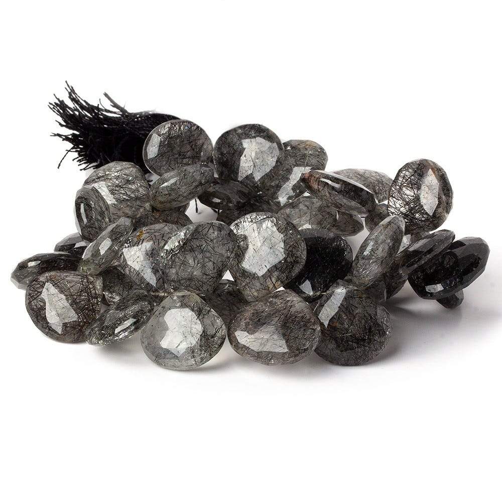 12-18mm Tourmalinated Quartz Faceted Heart Beads 8.5 inch 39 pieces (ONLINE ORDER ONLY)