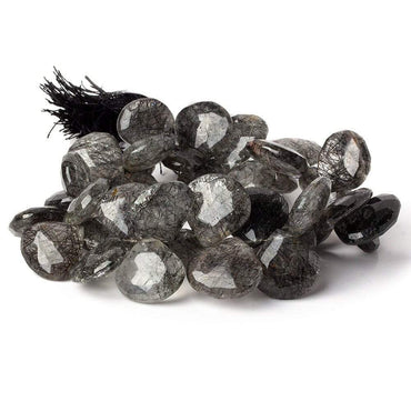 12-18mm Tourmalinated Quartz Faceted Heart Beads 8.5 inch 39 pieces (ONLINE ORDER ONLY)