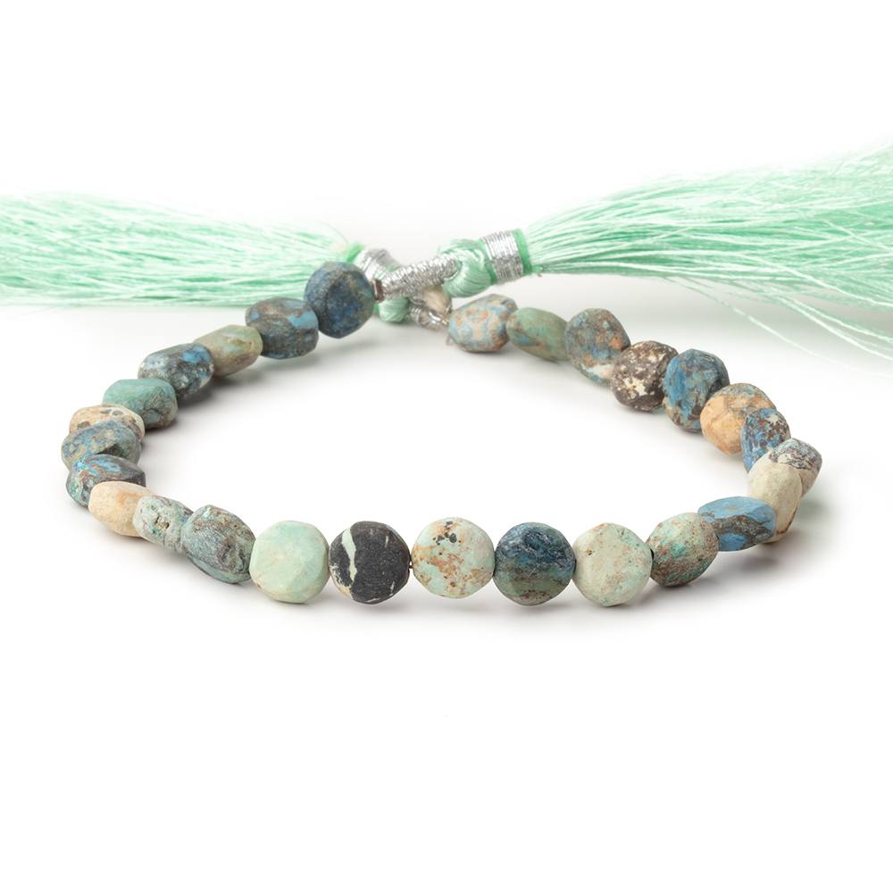 7-8mm Frosted Chrysocolla plain coin beads 7.5 inch 24 pieces (ONLINE ORDER ONLY)