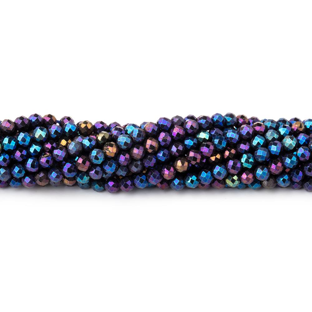 3mm Peacock Metallic Black Spinel Micro faceted rounds 13 inch 128 beads (ONLINE ORDER ONLY)