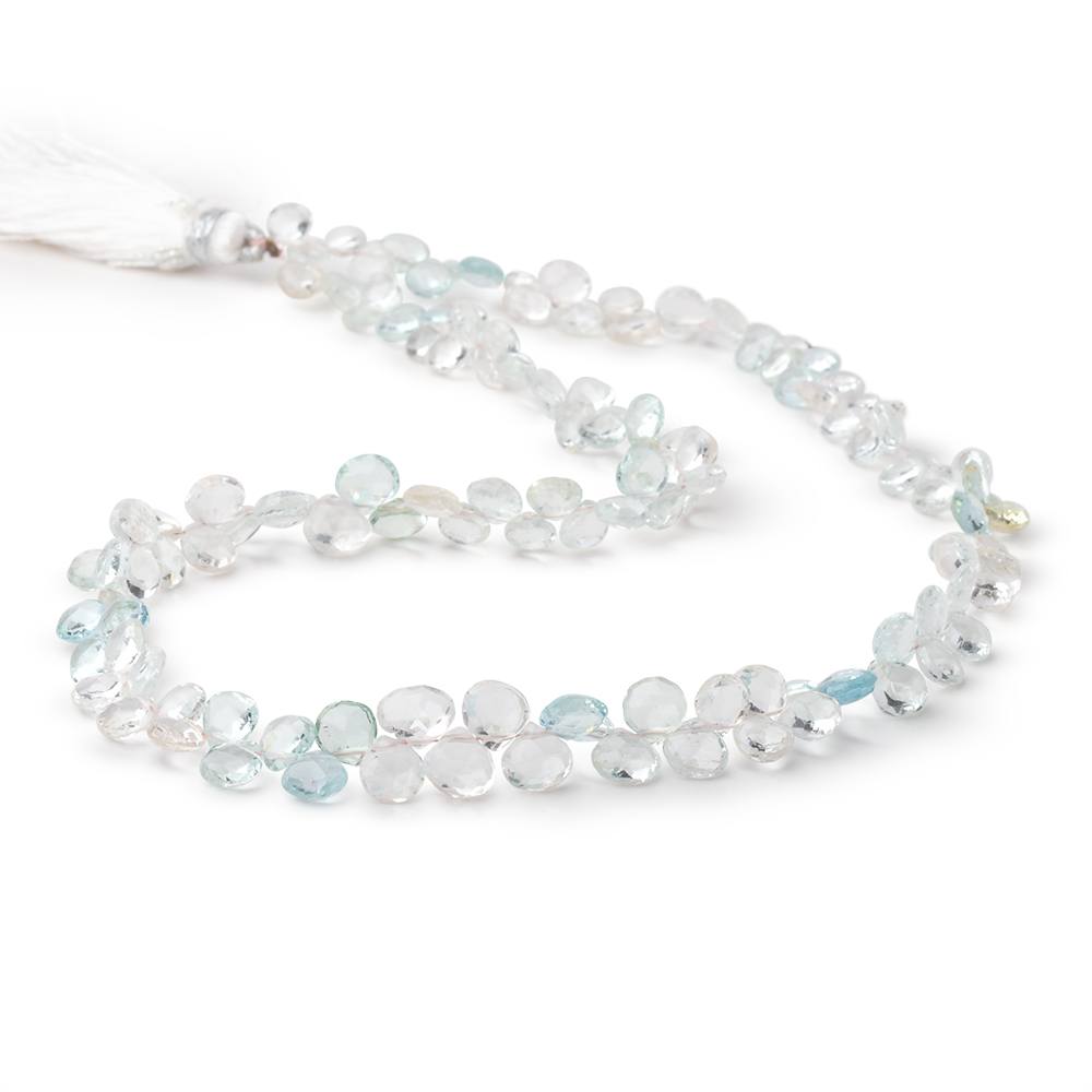 5-7mm White & Blue Beryl Faceted Heart 16 inch 140 Beads A