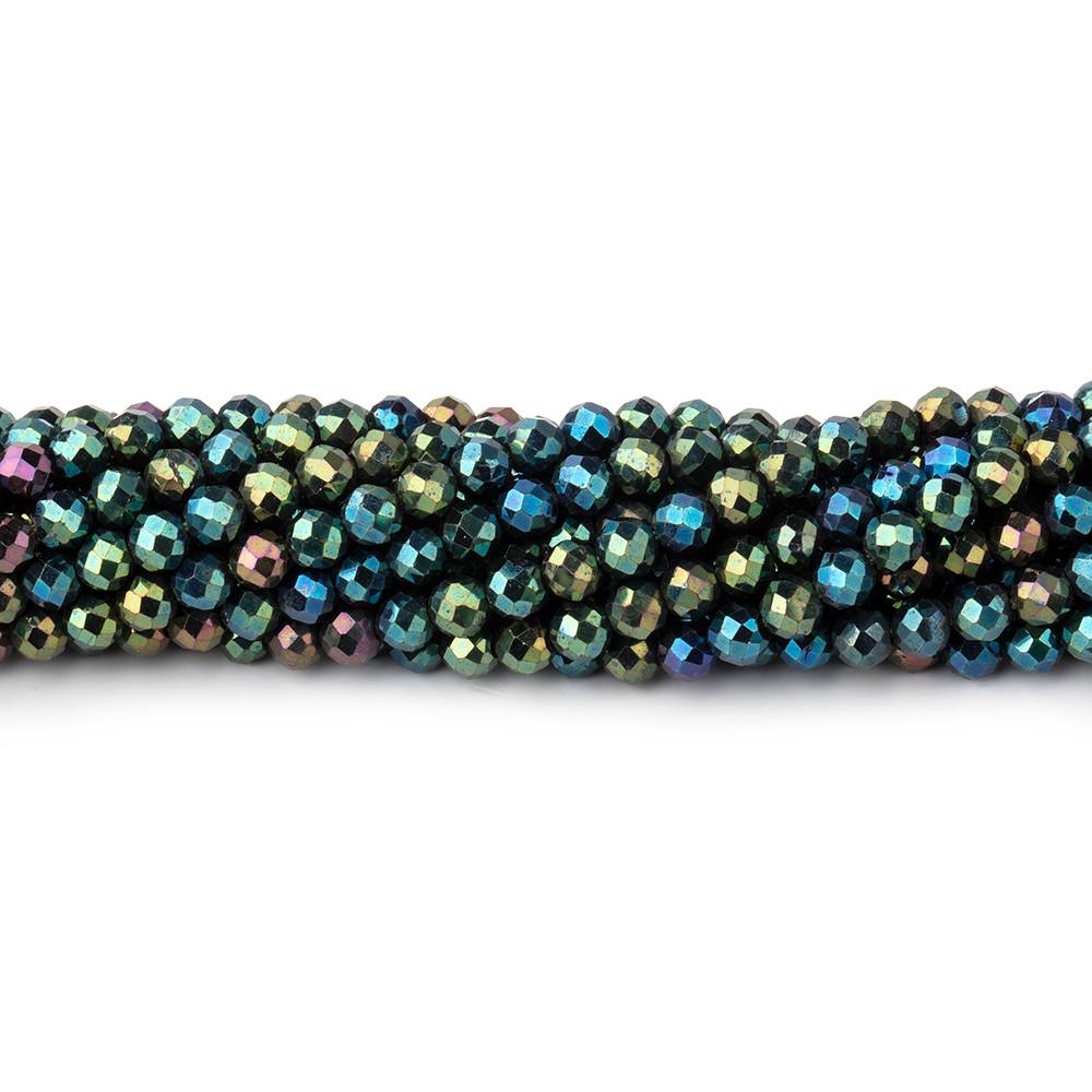 3mm Green Peacock Metallic Black Spinel Micro faceted rounds 13 inch 128 beads (ONLINE ORDER ONLY)