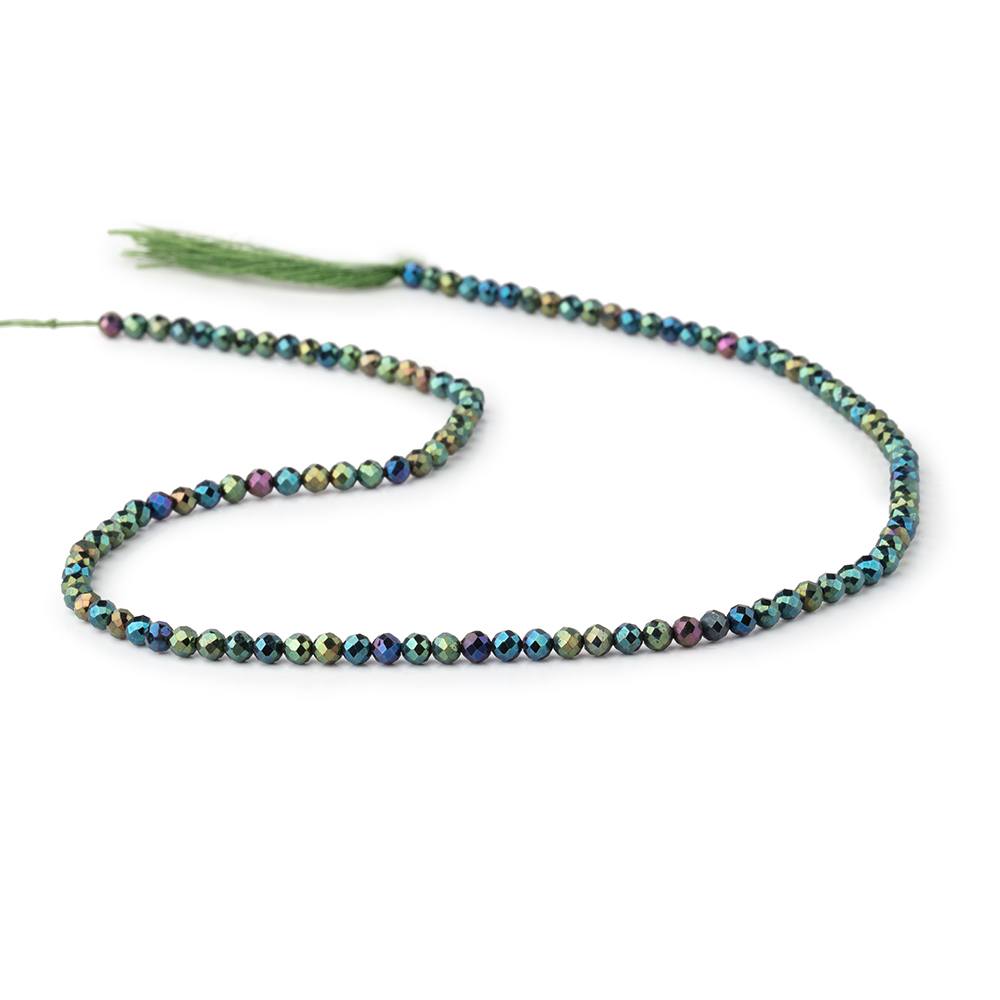 3mm Green Peacock Metallic Black Spinel Micro faceted rounds 13 inch 128 beads (ONLINE ORDER ONLY)