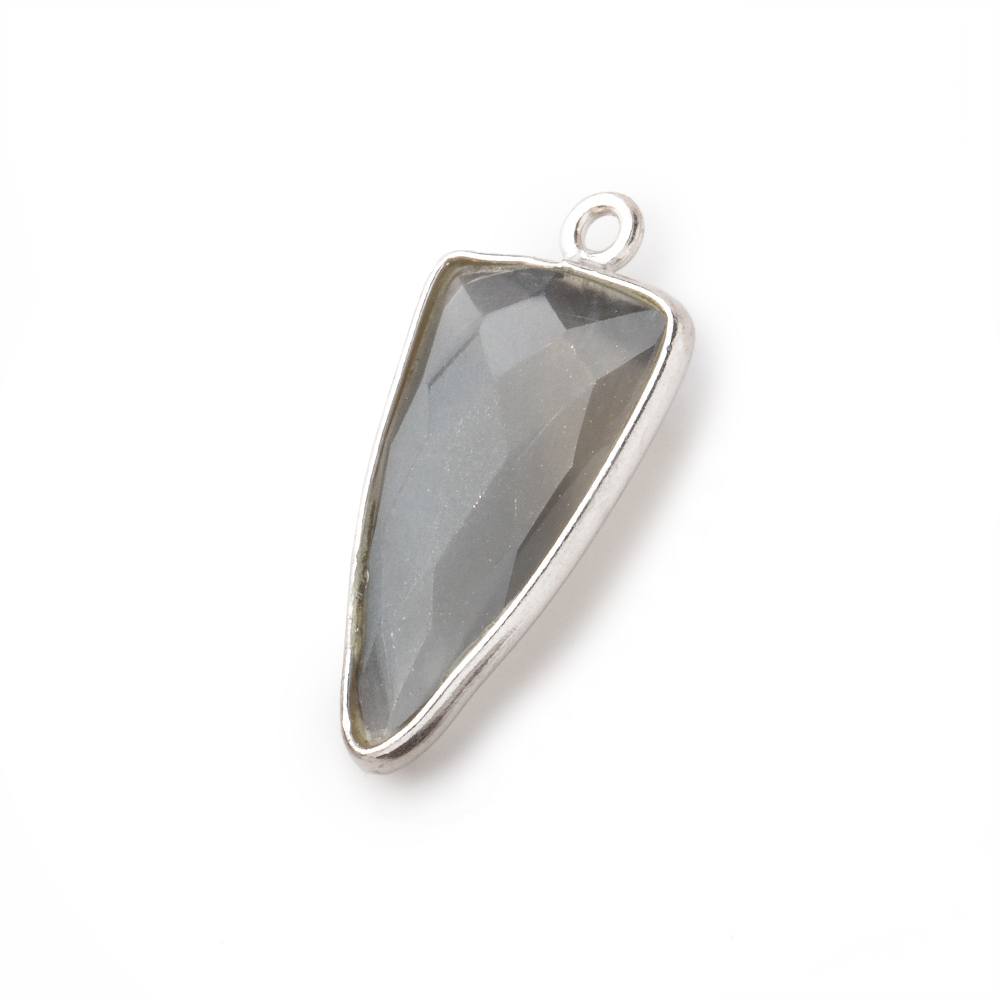21x11mm Silver Bezel Platinum Grey Moonstone faceted point 1 focal bead (ONLINE ORDER ONLY)