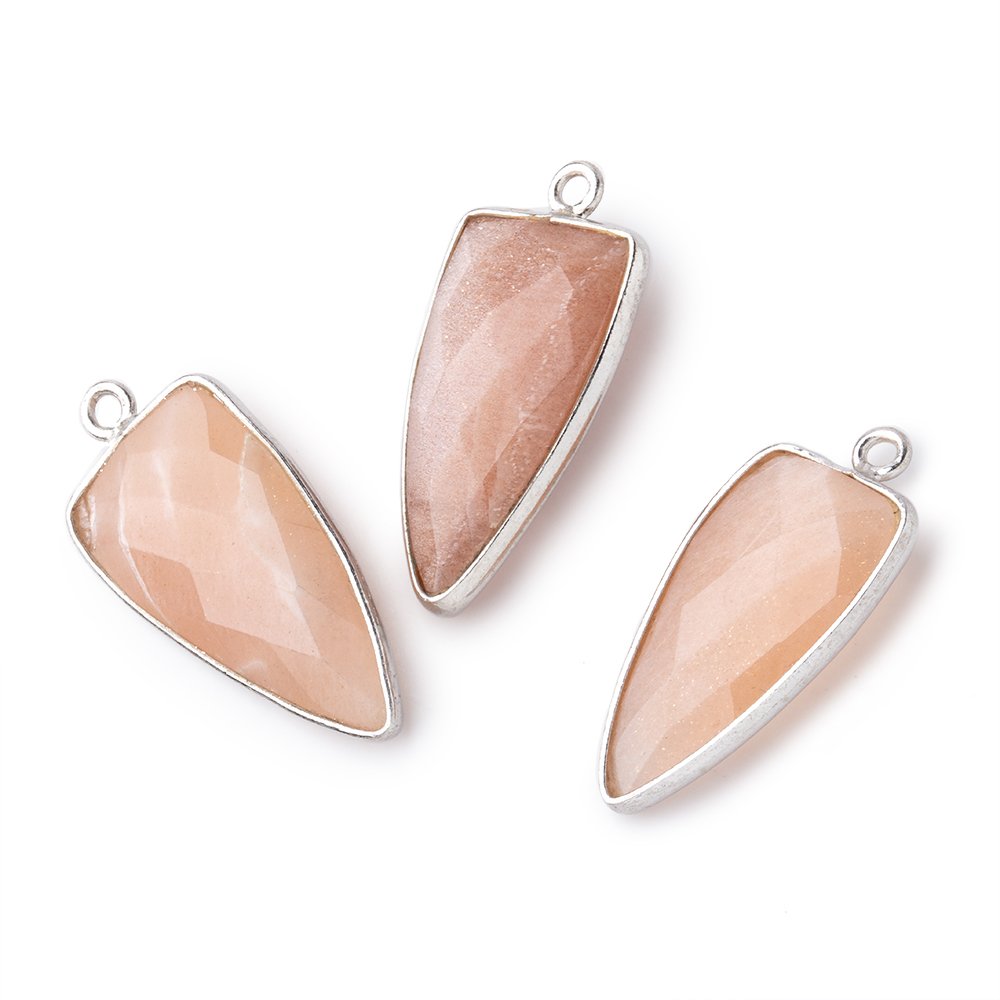 21x11mm Silver Bezel Angel Skin Peach Moonstone faceted point 1 focal bead (ONLINE ORDER ONLY)
