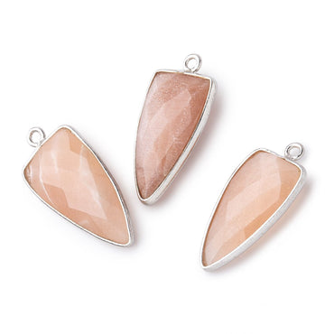 21x11mm Silver Bezel Angel Skin Peach Moonstone faceted point 1 focal bead (ONLINE ORDER ONLY)