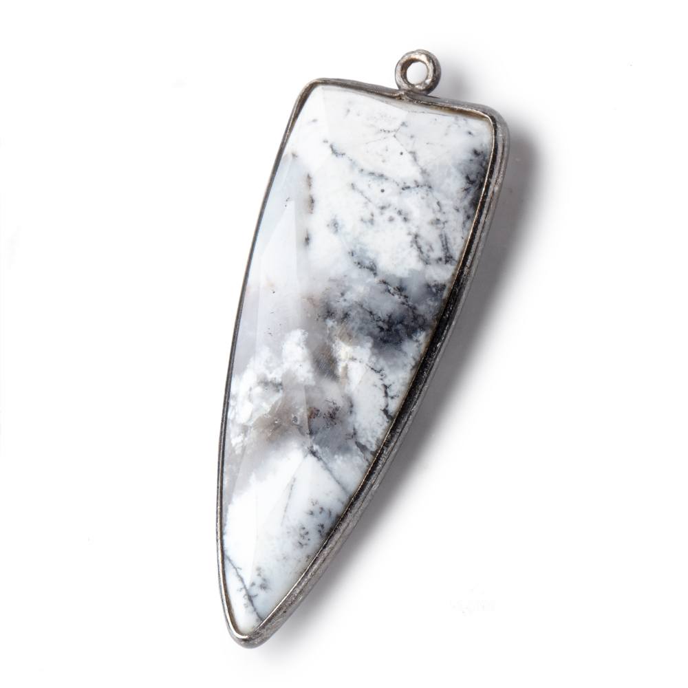 42x17mm Black Gold Bezel Dendritic Opal faceted point 1 focal bead (ONLINE ORDER ONLY)