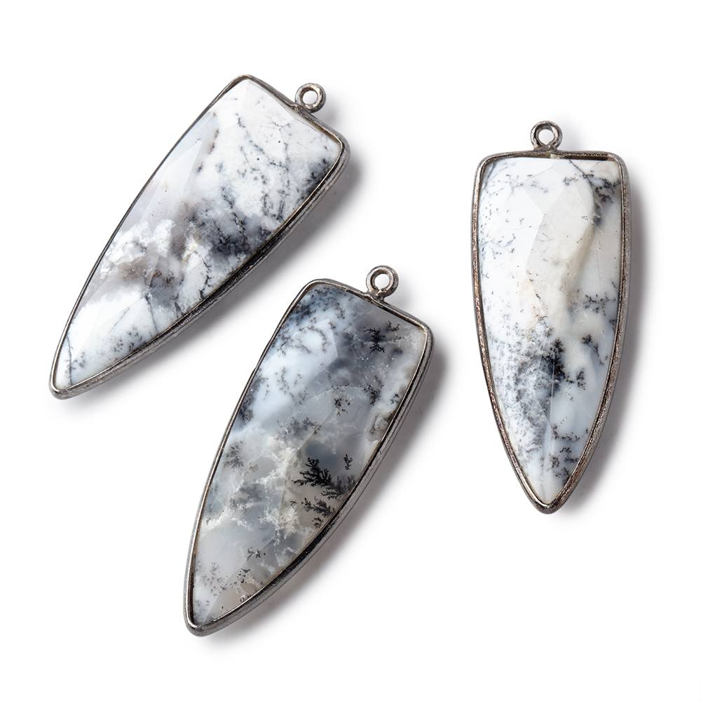 42x17mm Black Gold Bezel Dendritic Opal faceted point 1 focal bead (ONLINE ORDER ONLY)