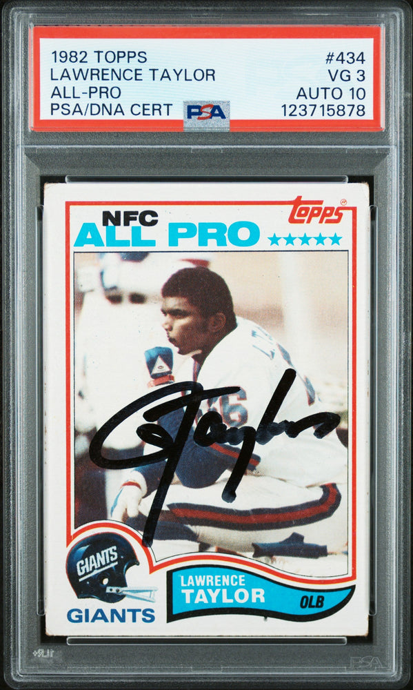Graded 1982 Topps Lawrence Taylor #434 Rookie RC Signed Football Card PSA 3 Card - Auto Grade 10 (ONLINE ORDER ONLY)