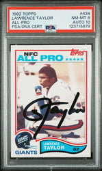 Graded 1982 Topps Lawrence Taylor #434 Rookie RC Signed Football Card PSA 8 Card - Auto Grade 10