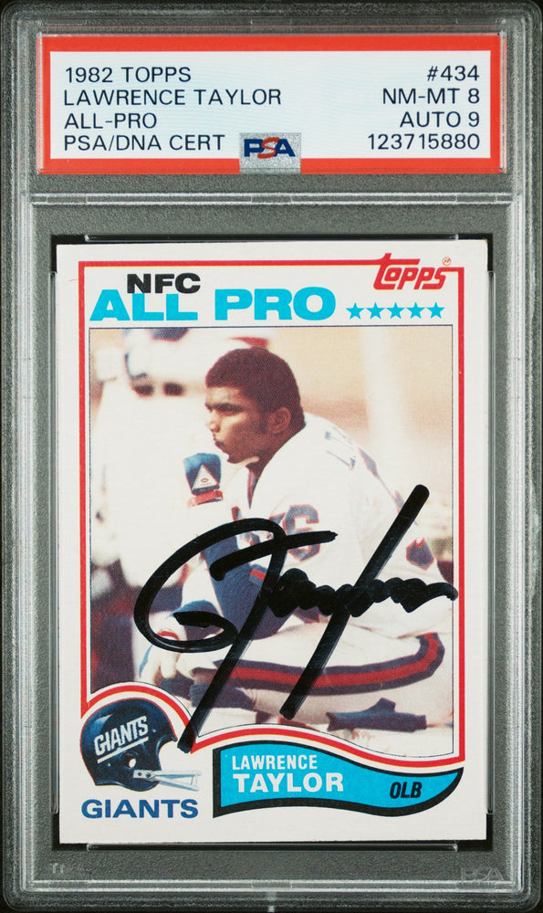 Graded 1982 Topps Lawrence Taylor #434 Rookie RC Signed Football Card PSA 8 Card - Auto Grade 9 (ONLINE ORDER ONLY)