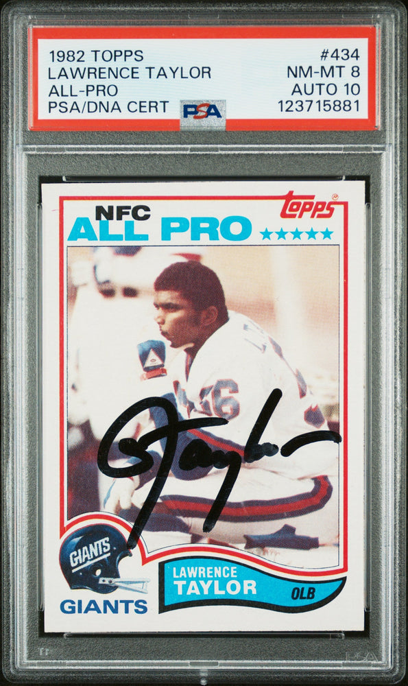 Graded 1982 Topps Lawrence Taylor #434 Rookie RC Signed Football Card PSA 8 Card - Auto Grade 10 (ONLINE ORDER ONLY)