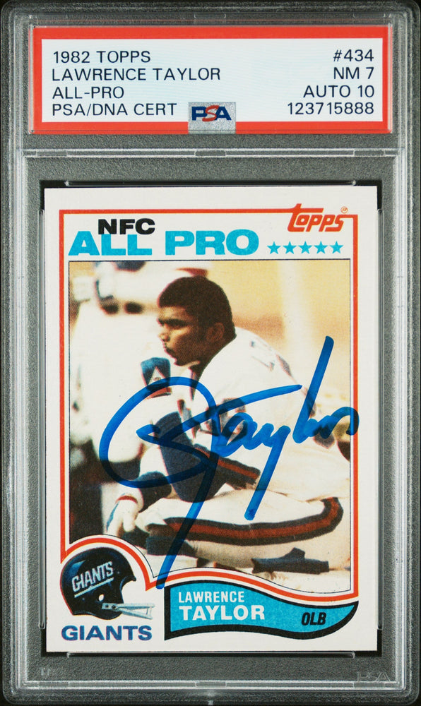 Graded 1982 Topps Lawrence Taylor #434 Rookie RC Signed Football Card PSA 7 Card - Auto Grade 10 (ONLINE ORDER ONLY)