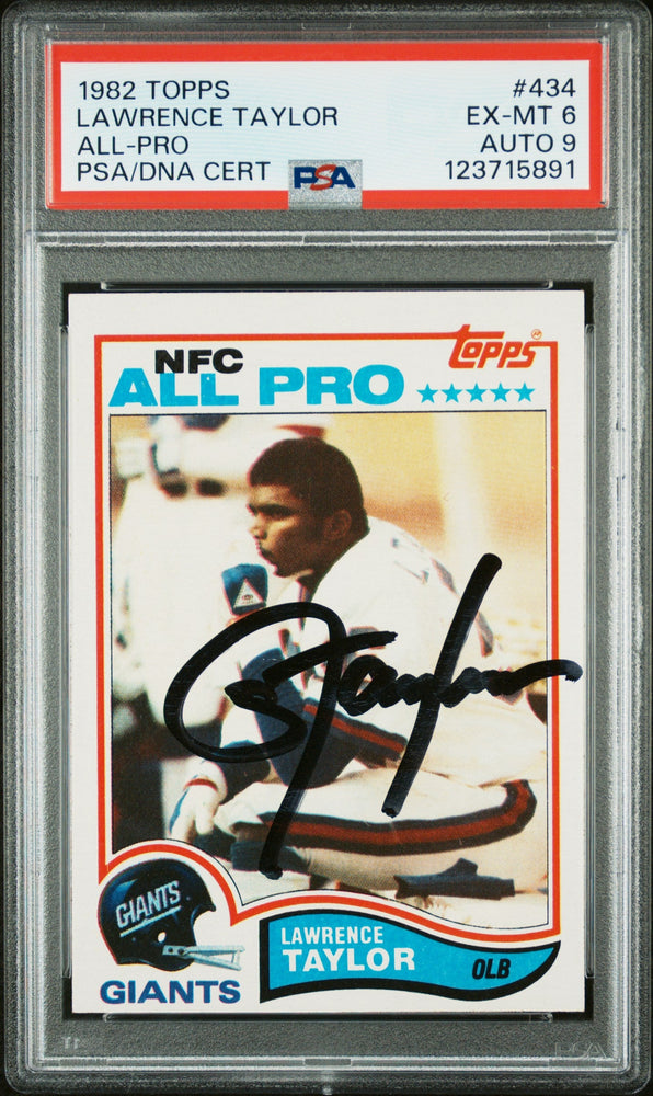 Graded 1982 Topps Lawrence Taylor #434 Rookie RC Signed Football Card PSA 6 Card - Auto Grade 9 (ONLINE ORDER ONLY)