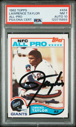 Graded 1982 Topps Lawrence Taylor #434 Rookie RC Signed Football Card PSA 7 Card - Auto Grade 10