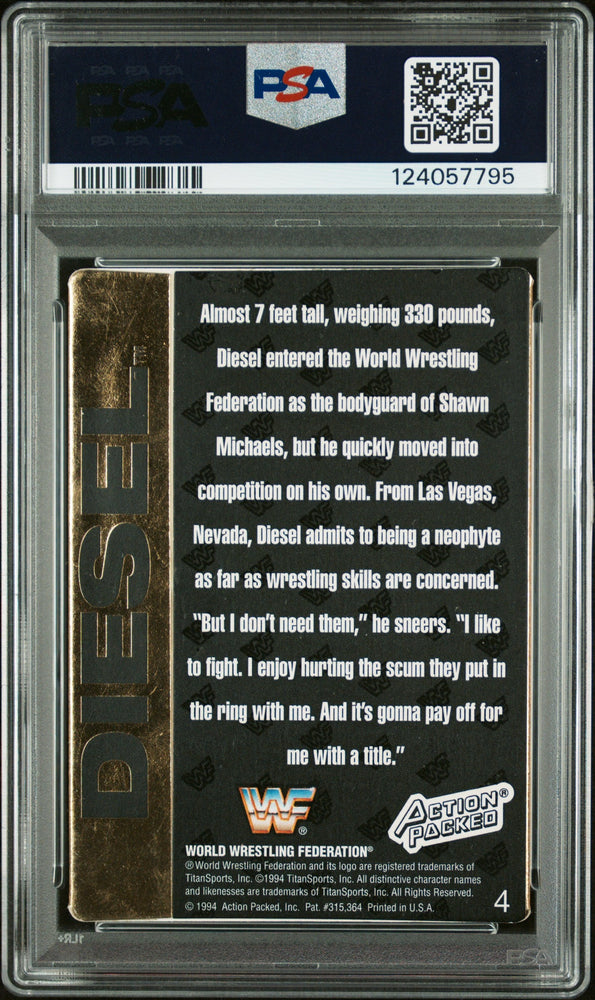 Graded 1994 Action Packed WWF Kevin Nash Diesel #4 Rookie RC Signed Wrestling Card PSA 8 Card - Auto Grade Authentic (ONLINE ORDER ONLY)