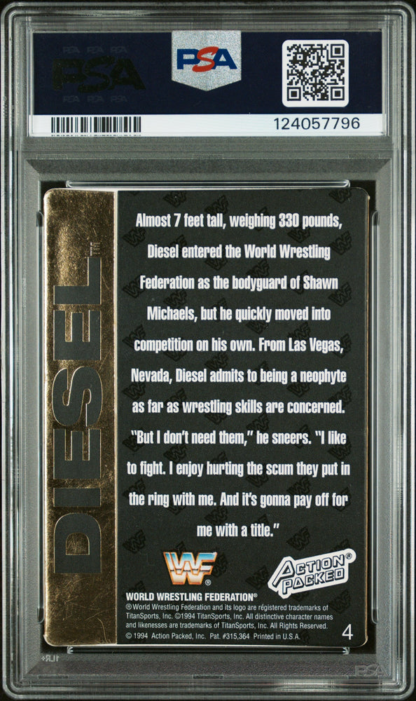 Graded 1994 Action Packed WWF Kevin Nash Diesel #4 Rookie RC Signed Wrestling Card PSA 7 Card - Auto Grade Authentic (ONLINE ORDER ONLY)