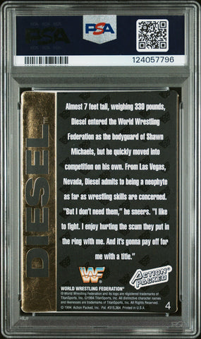 Graded 1994 Action Packed WWF Kevin Nash Diesel #4 Rookie RC Signed Wrestling Card PSA 7 Card - Auto Grade Authentic (ONLINE ORDER ONLY)