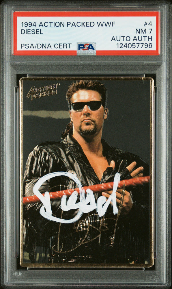 Graded 1994 Action Packed WWF Kevin Nash Diesel #4 Rookie RC Signed Wrestling Card PSA 7 Card - Auto Grade Authentic (ONLINE ORDER ONLY)