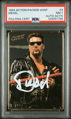Graded 1994 Action Packed WWF Kevin Nash Diesel #4 Rookie RC Signed Wrestling Card PSA 7 Card - Auto Grade Authentic (ONLINE ORDER ONLY)