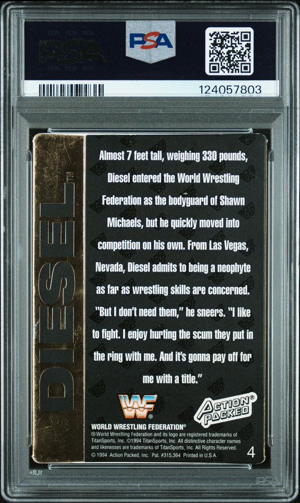 Graded 1994 Action Packed WWF Kevin Nash Diesel #4 Rookie RC Signed Wrestling Card PSA 4 Card - Auto Grade Authentic (ONLINE ORDER ONLY)