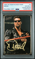 Graded 1994 Action Packed WWF Kevin Nash Diesel #4 Rookie RC Signed Wrestling Card PSA 4 Card - Auto Grade Authentic (ONLINE ORDER ONLY)
