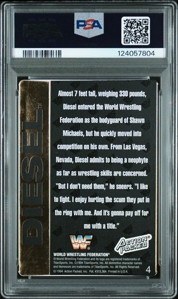 Graded 1994 Action Packed WWF Kevin Nash Diesel #4 Rookie RC Signed Wrestling Card PSA 5 Card - Auto Grade Authentic (ONLINE ORDER ONLY)