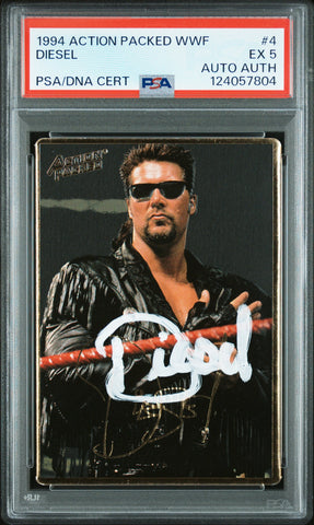 Graded 1994 Action Packed WWF Kevin Nash Diesel #4 Rookie RC Signed Wrestling Card PSA 5 Card - Auto Grade Authentic (ONLINE ORDER ONLY)