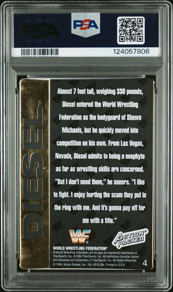 Graded 1994 Action Packed WWF Kevin Nash Diesel #4 Rookie RC Signed Wrestling Card PSA 6 Card - Auto Grade Authentic (ONLINE ORDER ONLY)