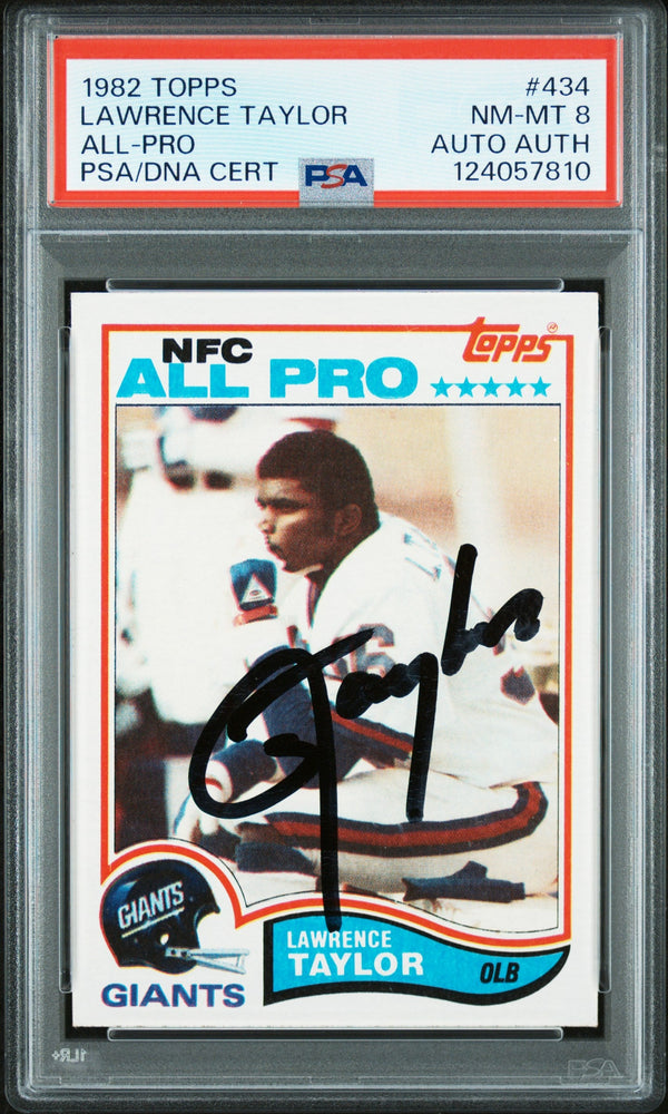 Graded 1982 Topps Lawrence Taylor #434 Rookie RC Signed Football Card PSA 8 Card - Auto Grade Authentic (ONLINE ORDER ONLY)