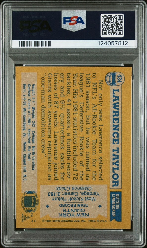 Graded 1982 Topps Lawrence Taylor #434 Rookie RC Signed Football Card PSA 9 Card - Auto Grade Authentic (ONLINE ORDER ONLY)