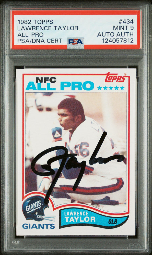 Graded 1982 Topps Lawrence Taylor #434 Rookie RC Signed Football Card PSA 9 Card - Auto Grade Authentic (ONLINE ORDER ONLY)