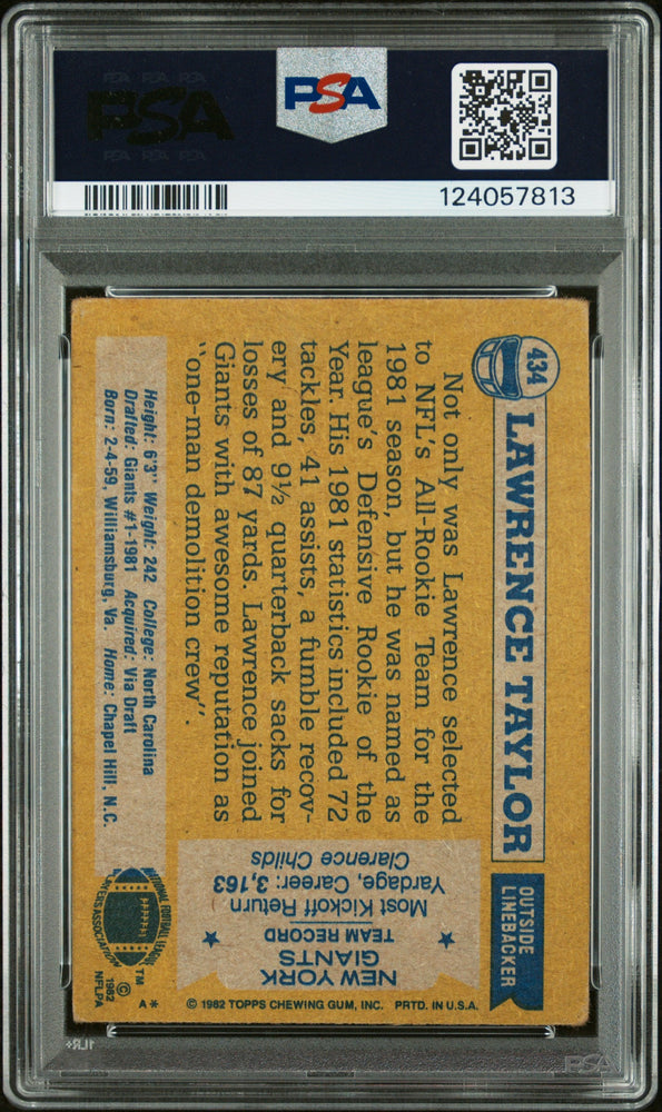 Graded 1982 Topps Lawrence Taylor #434 Rookie RC Signed Football Card PSA 1.5 Card - Auto Grade Authentic (ONLINE ORDER ONLY)