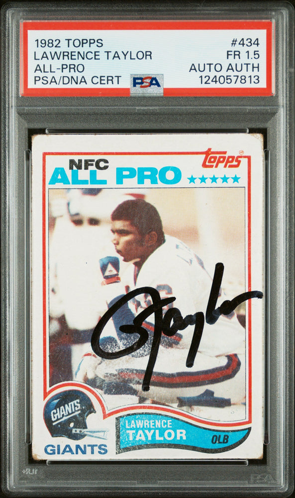 Graded 1982 Topps Lawrence Taylor #434 Rookie RC Signed Football Card PSA 1.5 Card - Auto Grade Authentic (ONLINE ORDER ONLY)
