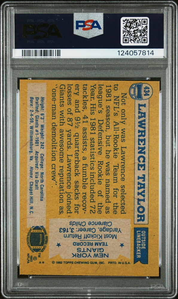 Graded 1982 Topps Lawrence Taylor #434 Rookie RC Signed Football Card PSA 3 Card - Auto Grade Authentic (ONLINE ORDER ONLY)