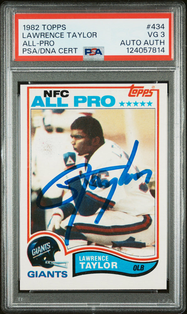 Graded 1982 Topps Lawrence Taylor #434 Rookie RC Signed Football Card PSA 3 Card - Auto Grade Authentic (ONLINE ORDER ONLY)