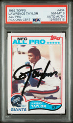 Graded 1982 Topps Lawrence Taylor #434 Rookie RC Signed Football Card PSA 8 Card - Auto Grade Authentic