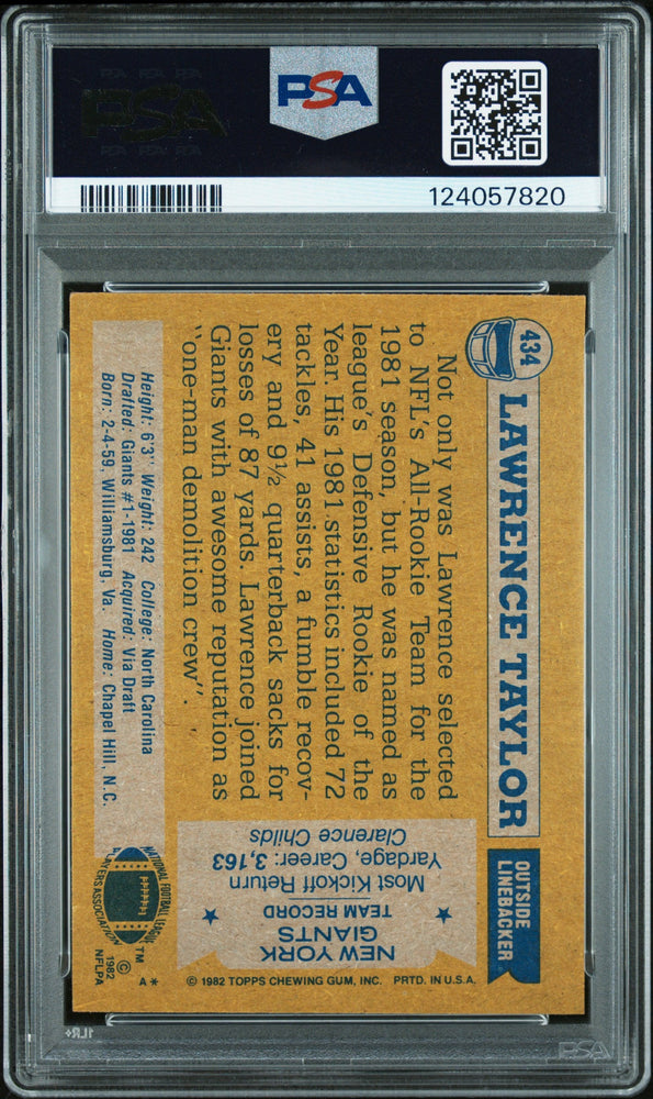 Graded 1982 Topps Lawrence Taylor #434 Rookie RC Signed Football Card PSA 7 Card - Auto Grade Authentic (ONLINE ORDER ONLY)