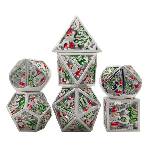 Metal Winter Holliday Santa 7-Dice Set (silver) (Online Only)