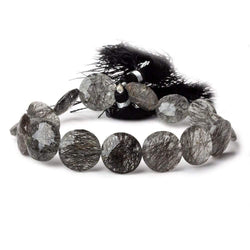 12.5-14.5mm Black Tourmalinated Quartz Faceted Coins 8 inch 15 beads (ONLINE ORDER ONLY)