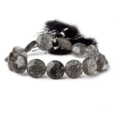 12.5-14.5mm Black Tourmalinated Quartz Faceted Coins 8 inch 15 beads (ONLINE ORDER ONLY)