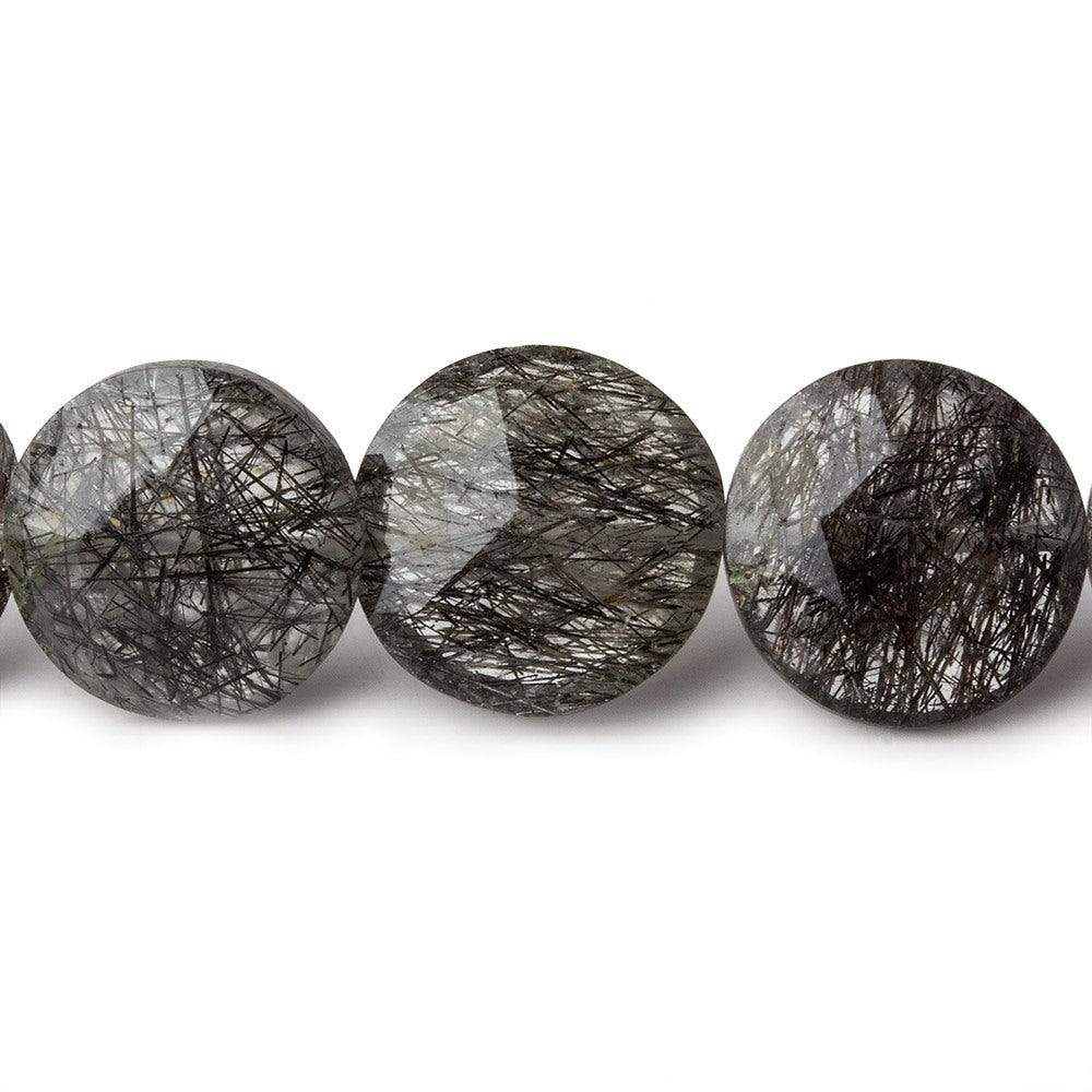 12.5-14.5mm Black Tourmalinated Quartz Faceted Coins 8 inch 15 beads (ONLINE ORDER ONLY)