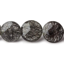 12.5-14.5mm Black Tourmalinated Quartz Faceted Coins 8 inch 15 beads (ONLINE ORDER ONLY)