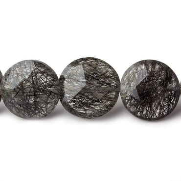 12.5-14.5mm Black Tourmalinated Quartz Faceted Coins 8 inch 15 beads (ONLINE ORDER ONLY)
