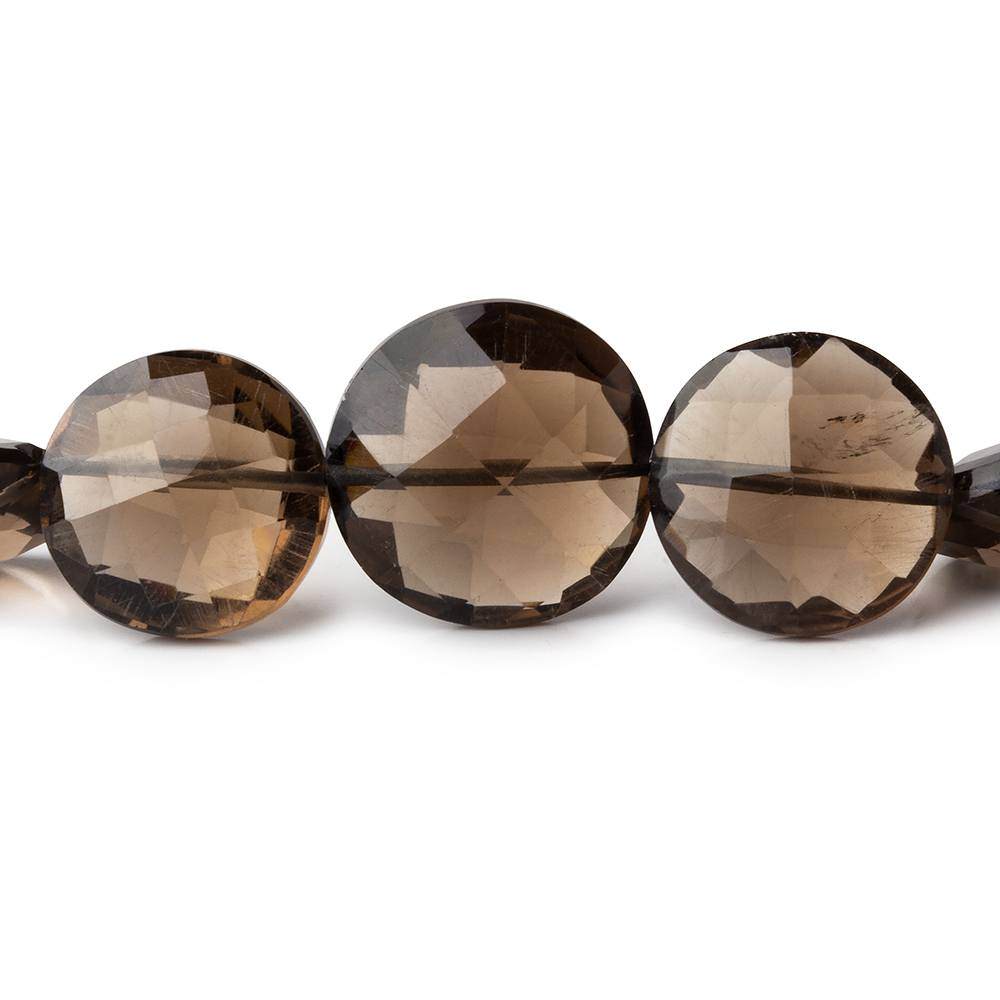 12.5-15.5mm Smoky Quartz Faceted Coin Beads 8 inch 16 pieces AAA (ONLINE ORDER ONLY)