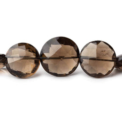 12.5-15.5mm Smoky Quartz Faceted Coin Beads 8 inch 16 pieces AAA (ONLINE ORDER ONLY)