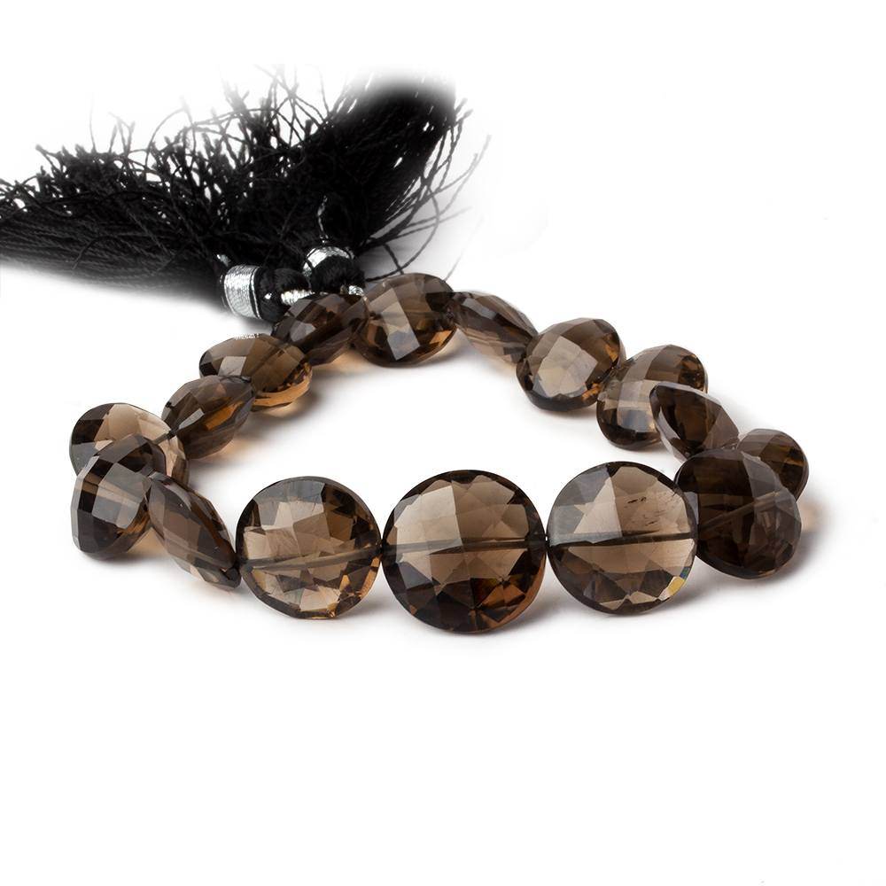 12.5-15.5mm Smoky Quartz Faceted Coin Beads 8 inch 16 pieces AAA (ONLINE ORDER ONLY)